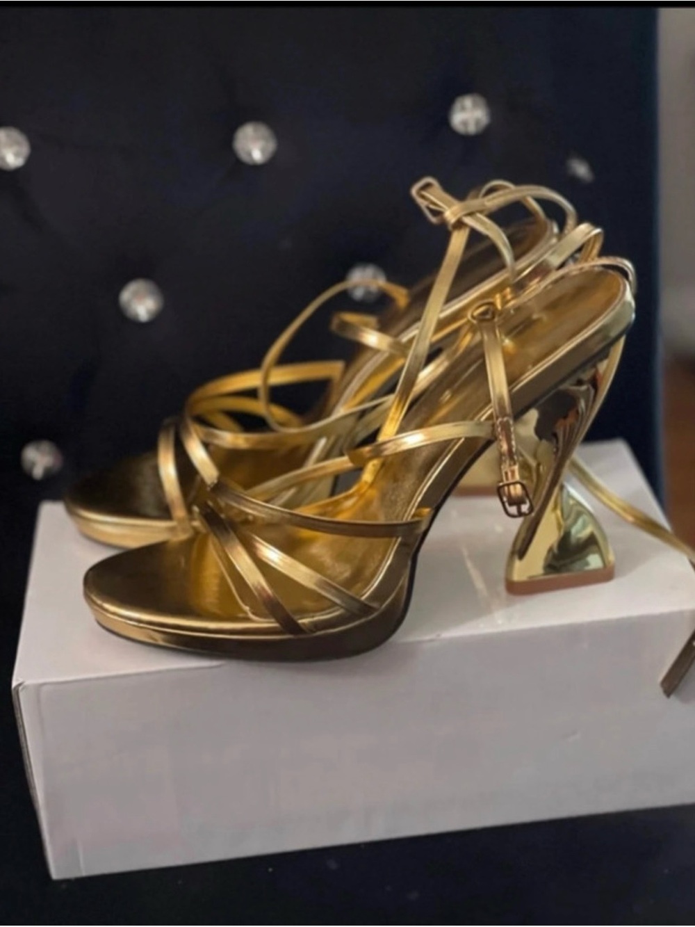 SHEIN Metallic Gold Strappy High Heel Sandals